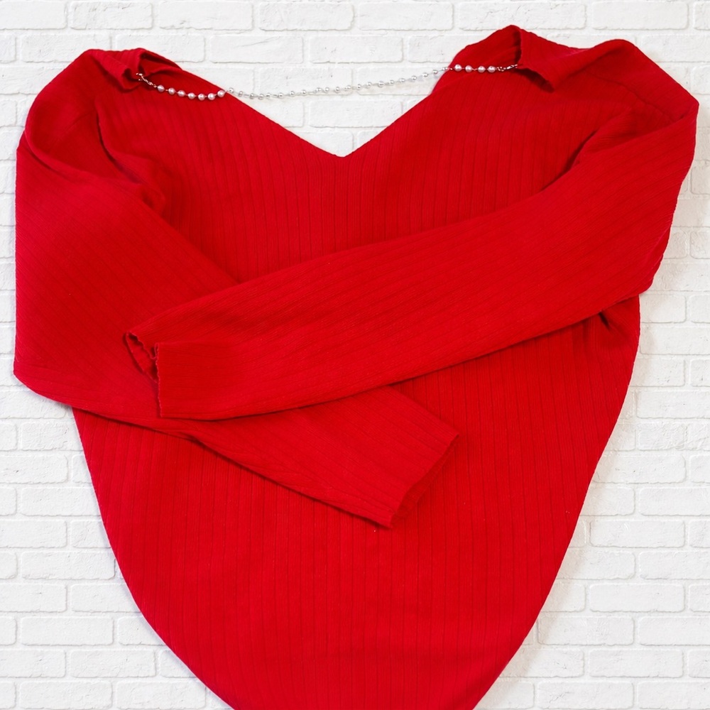 SHEIN Red Ribbed Blouse